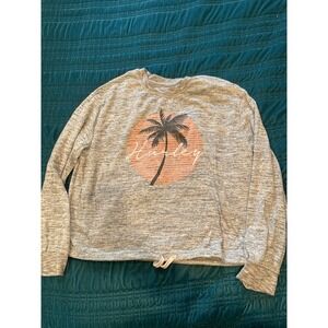 Hurley Graphic Sweatshirt Palm Tree Crew Neck Drawstring Gray XL